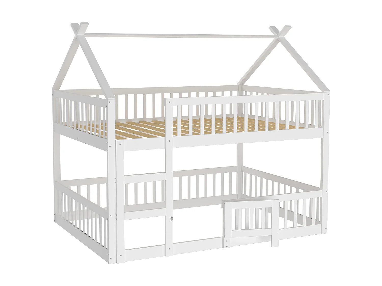Lit superposé familial 140x200 cm en bois massif avec escalier – Design loft pour enfants, coloris blanc