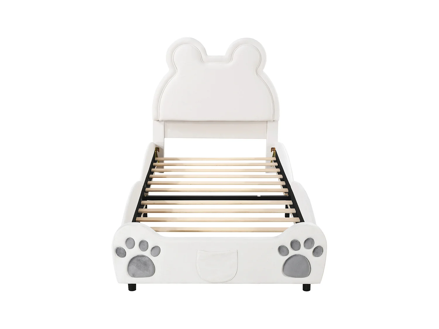 Kinderbett 90x200 cm in weichem weißen Samt - Bärenform, Einzelpolsterbett