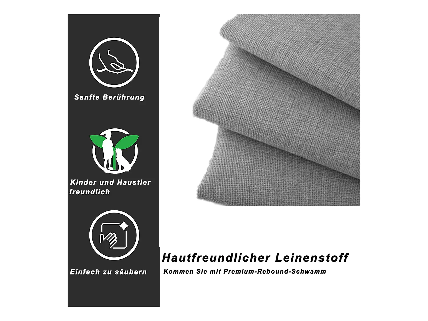 Kinderbett 90x200 cm mit hydraulischem Stauraum - Grauer Leinenbezug, hohes Stauraumbett