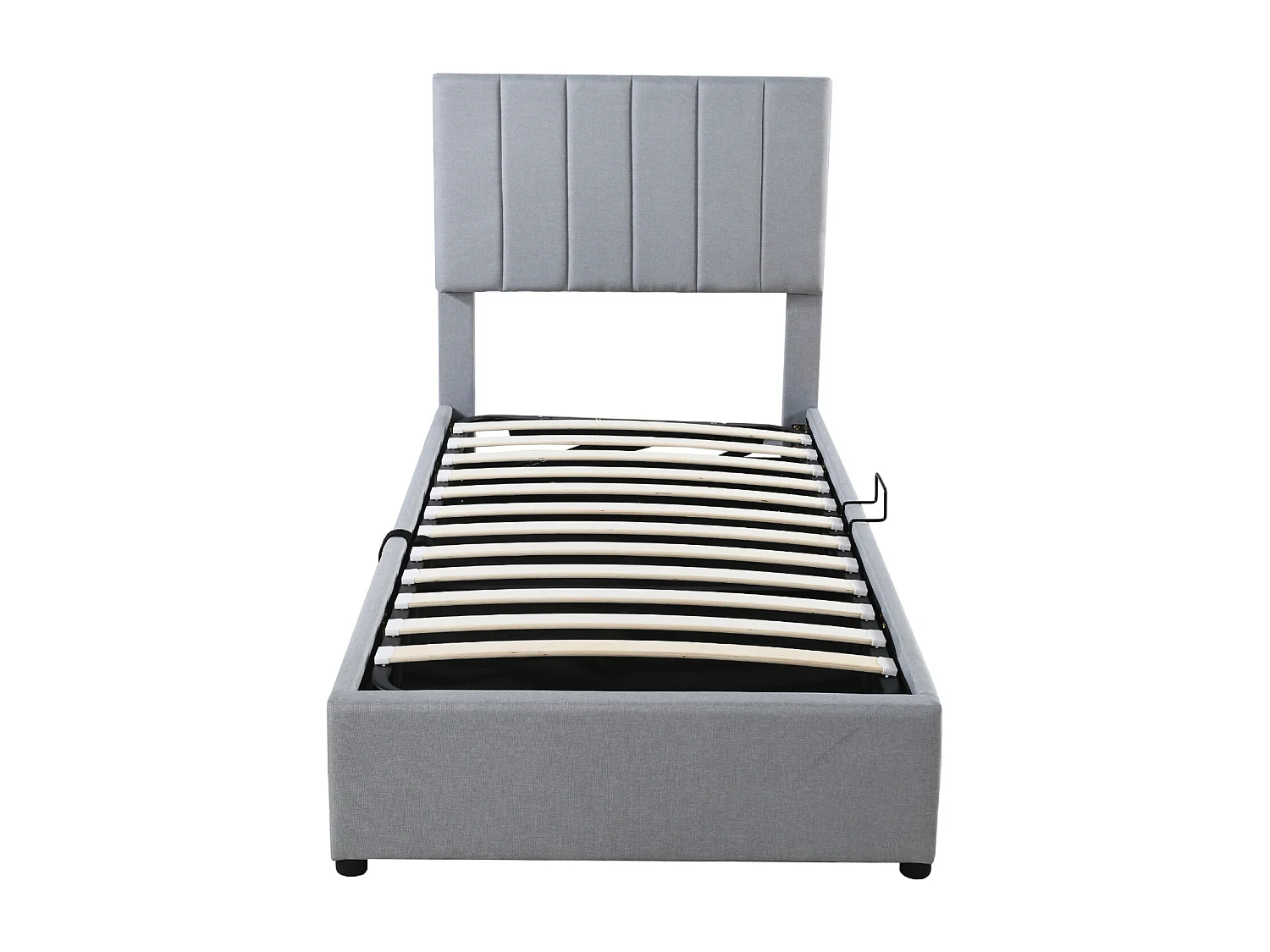 Cama infantil 90x200 cm com caixa de arrumação hidráulica - Revestimento em linho cinzento, cama alta de arrumação