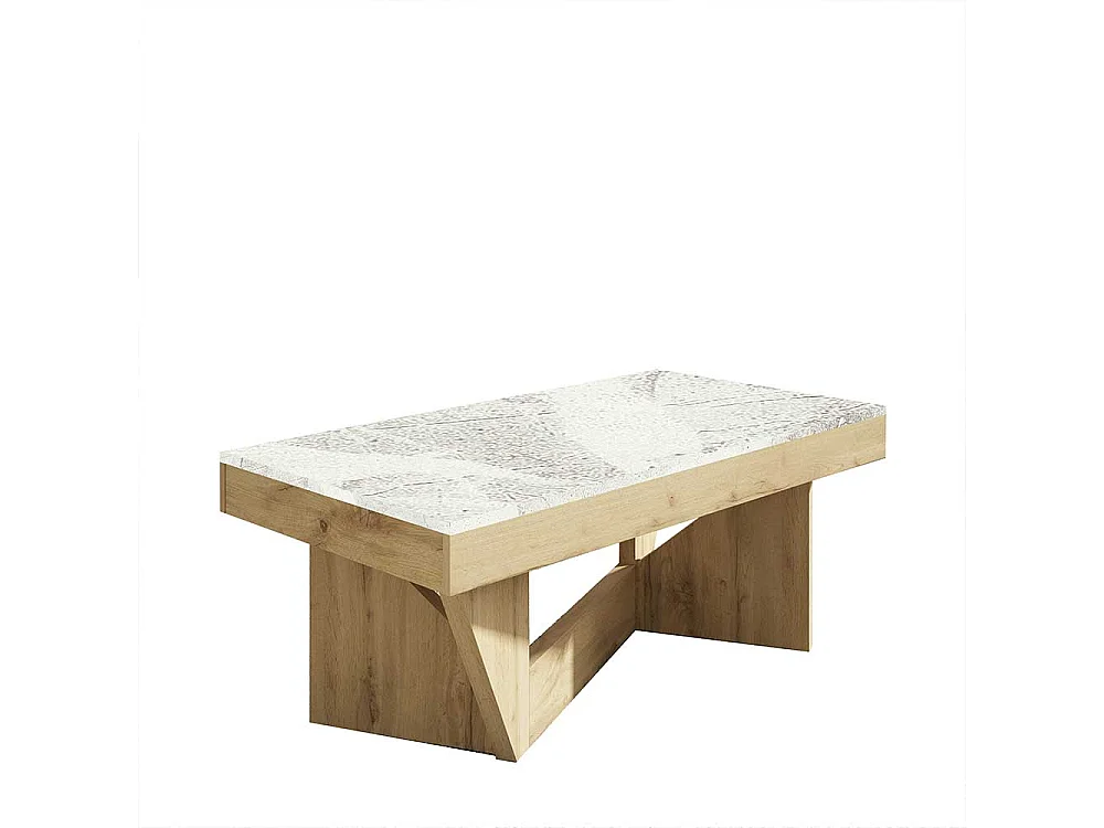 Couchtisch in Wildeichefarben und Hellgrau hochklappbarer Tischplatte