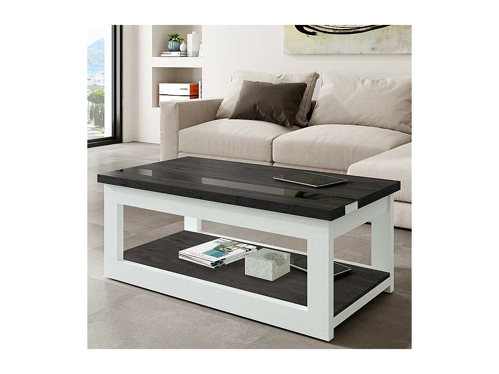 Couchtisch in Schwarzgrau und Weiß hochklappbarer Tischplatte