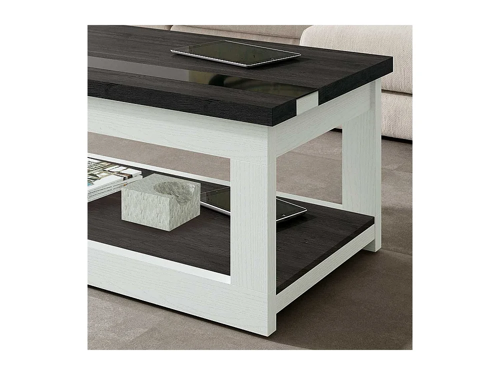 Couchtisch in Schwarzgrau und Weiß hochklappbarer Tischplatte