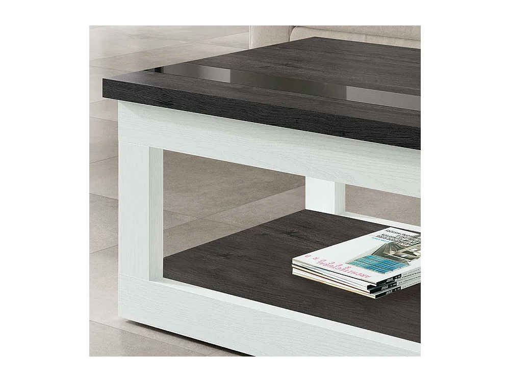 Couchtisch in Schwarzgrau und Weiß hochklappbarer Tischplatte