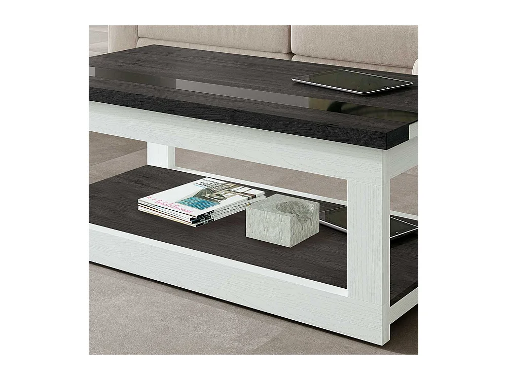 Couchtisch in Schwarzgrau und Weiß hochklappbarer Tischplatte