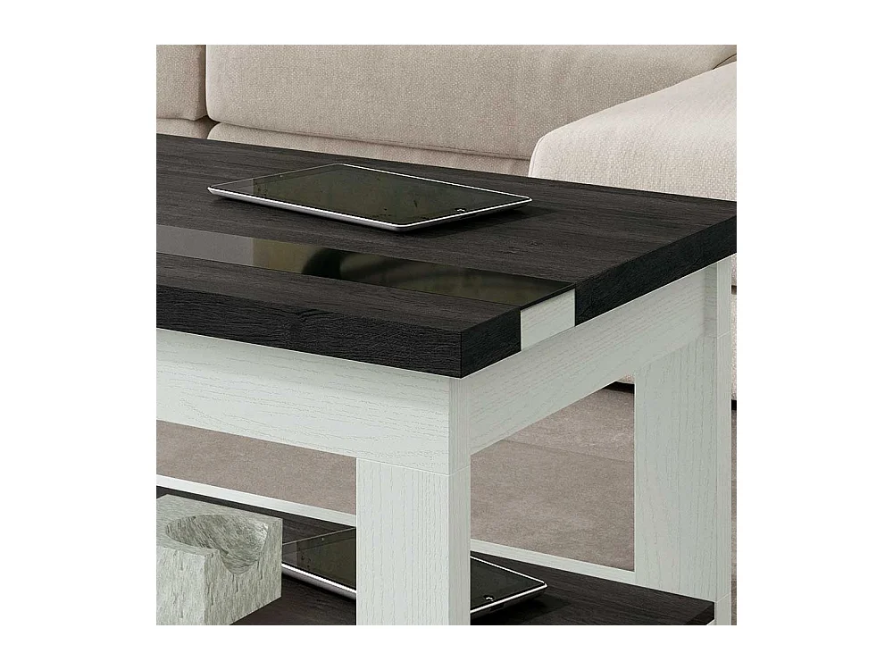 Couchtisch in Schwarzgrau und Weiß hochklappbarer Tischplatte