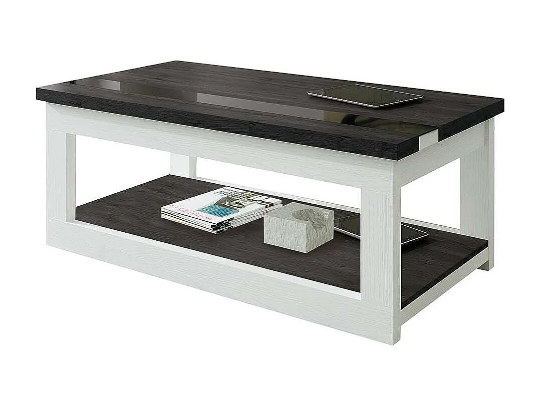 Couchtisch in Schwarzgrau und Weiß hochklappbarer Tischplatte