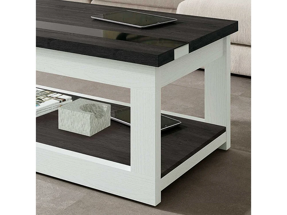 Couchtisch in Schwarzgrau und Weiß hochklappbarer Tischplatte