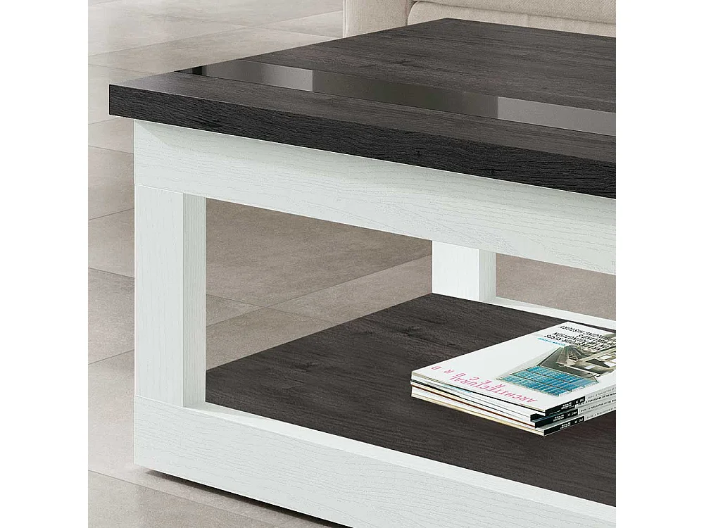 Couchtisch in Schwarzgrau und Weiß hochklappbarer Tischplatte