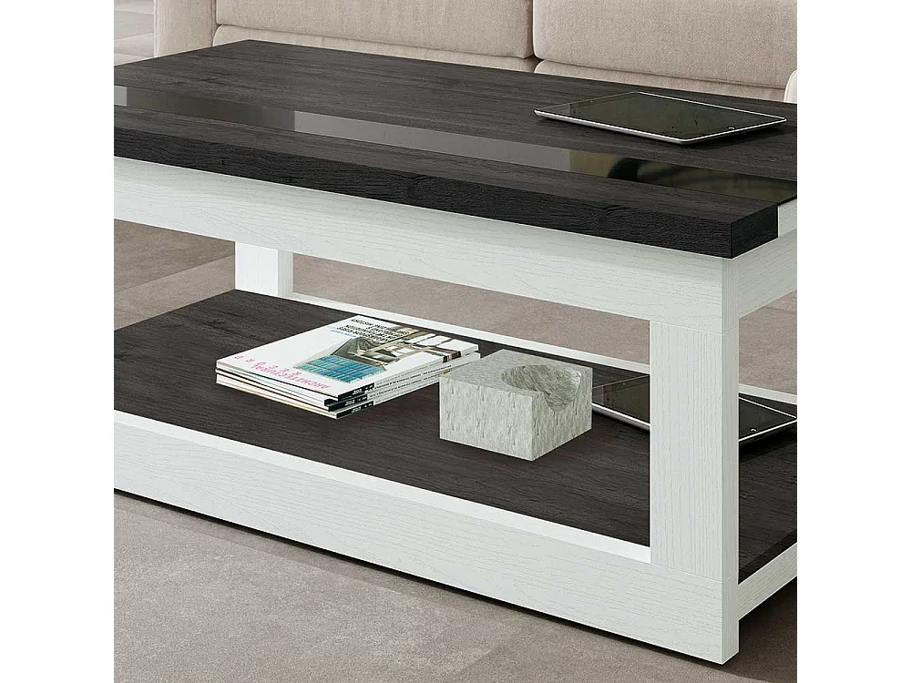 Couchtisch in Schwarzgrau und Weiß hochklappbarer Tischplatte