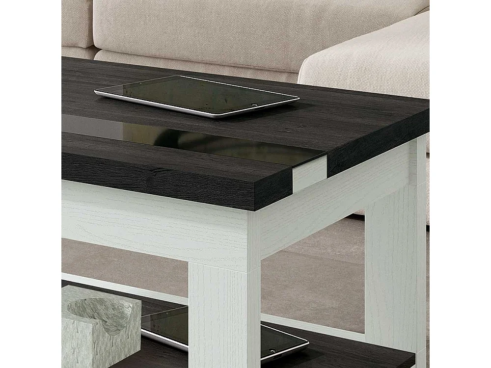 Couchtisch in Schwarzgrau und Weiß hochklappbarer Tischplatte