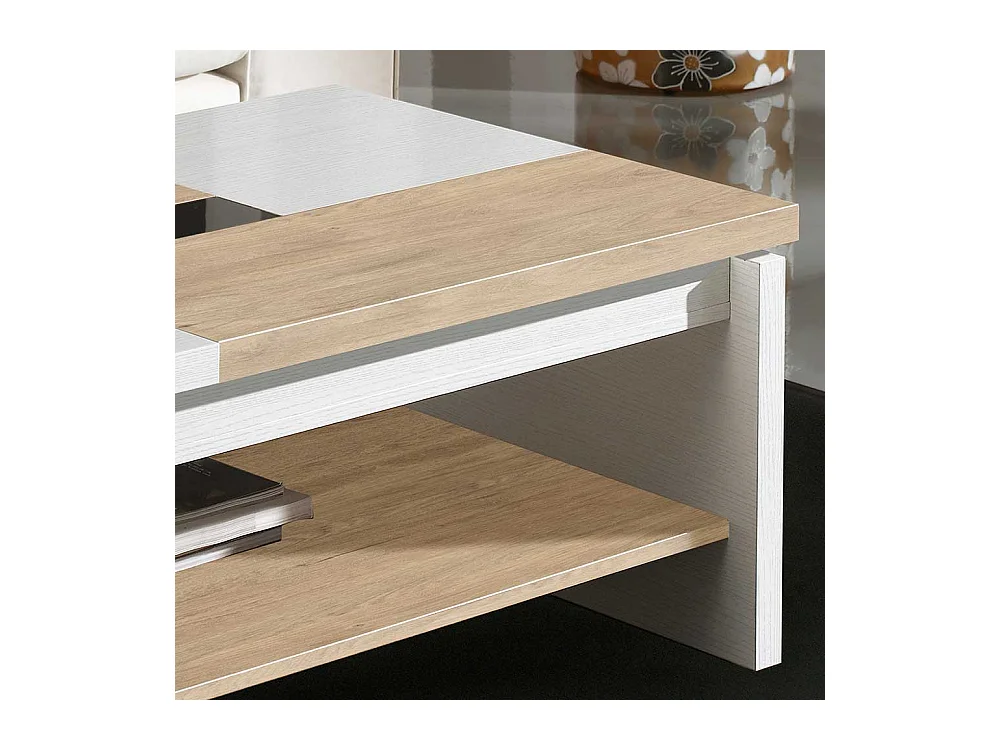 Couchtisch in Weiß und Eiche Bianco hochklappbarer Tischplatte