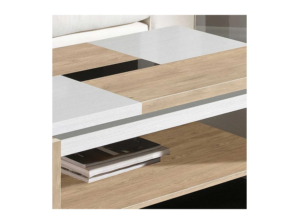 Couchtisch in Weiß und Eiche Bianco hochklappbarer Tischplatte