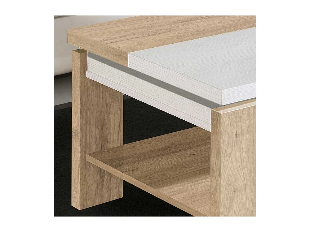 Couchtisch in Weiß und Eiche Bianco hochklappbarer Tischplatte