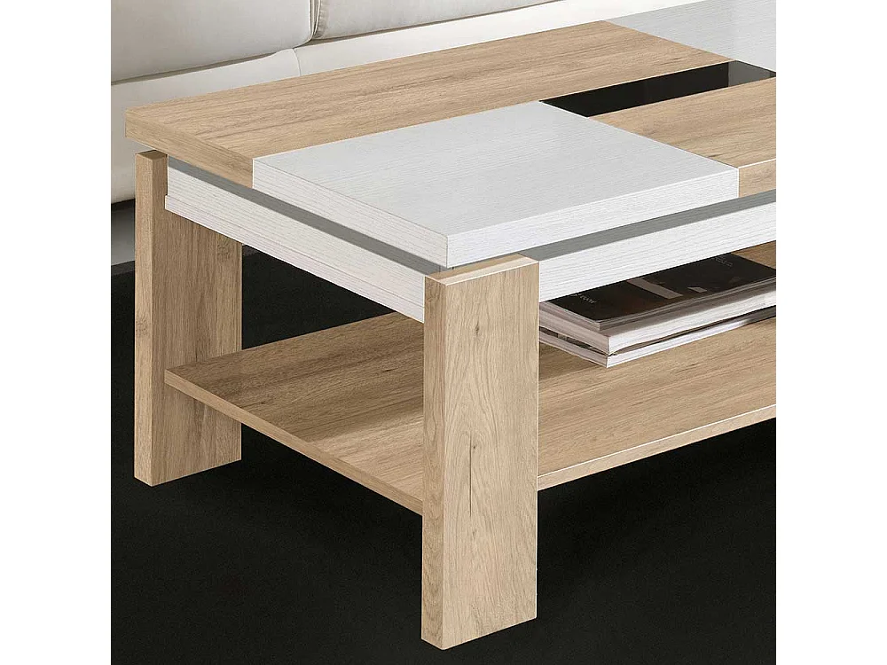 Couchtisch in Weiß und Eiche Bianco hochklappbarer Tischplatte