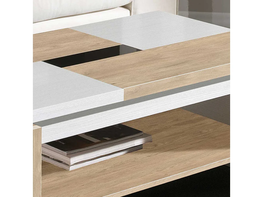 Couchtisch in Weiß und Eiche Bianco hochklappbarer Tischplatte