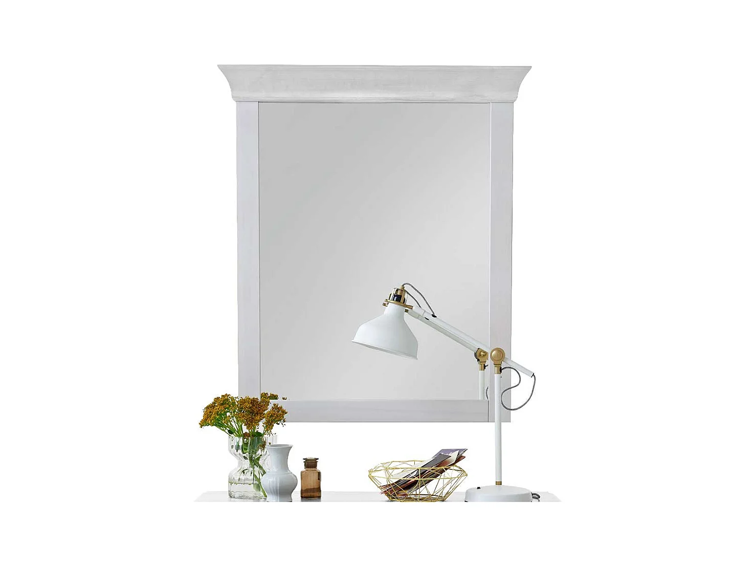 Landhaus Wandspiegel in Weiß Kiefer massiv