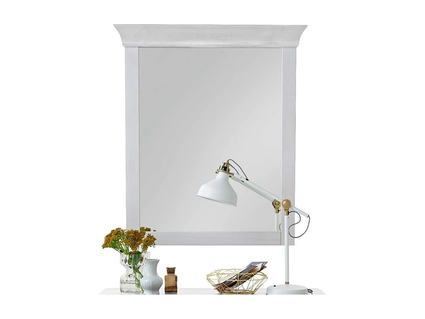 Landhaus Wandspiegel in Weiß Kiefer massiv