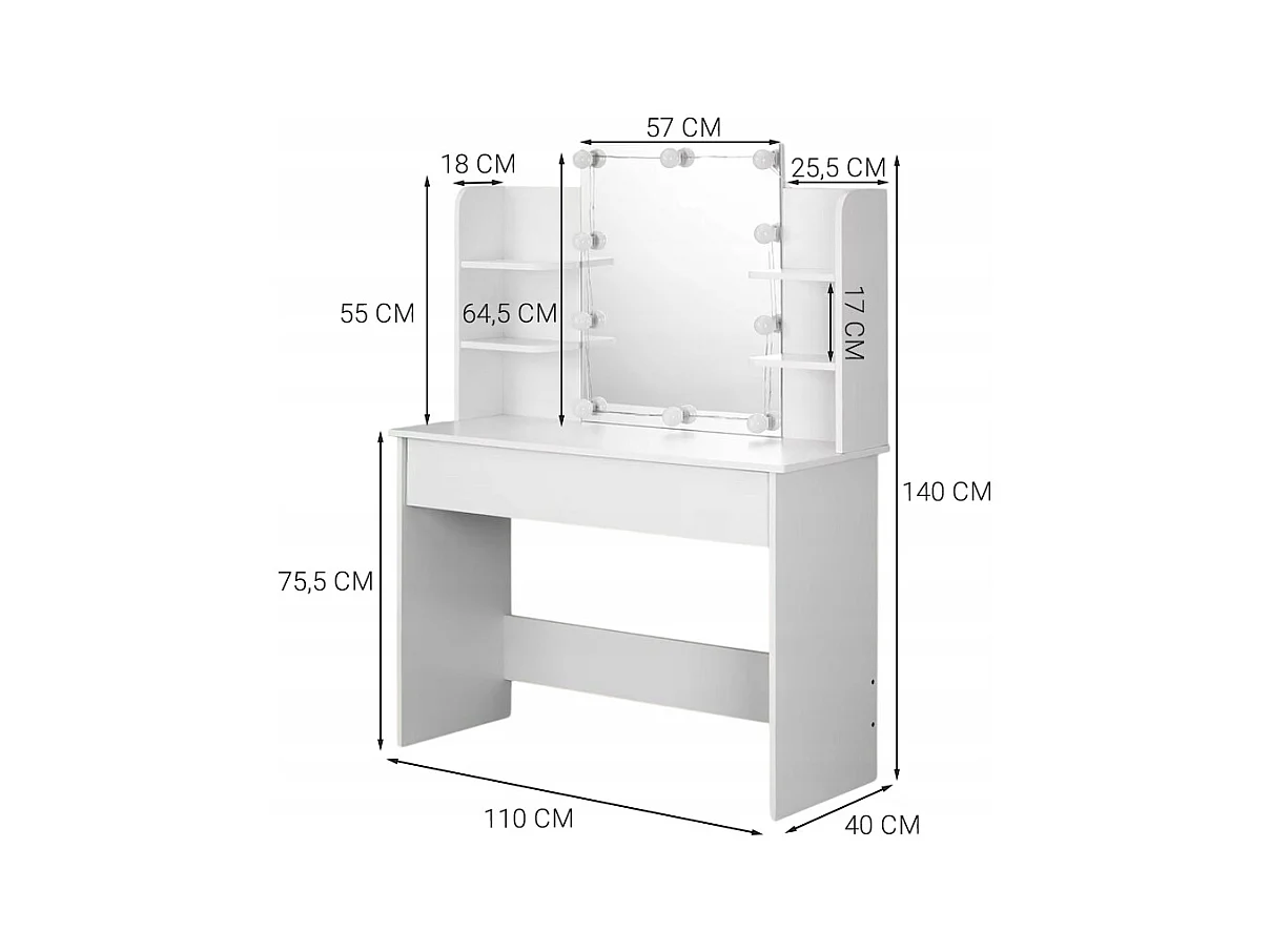 Kosmetik-Schminktisch mit LED-Spiegel, moderner Loft-Stil, 110 cm
