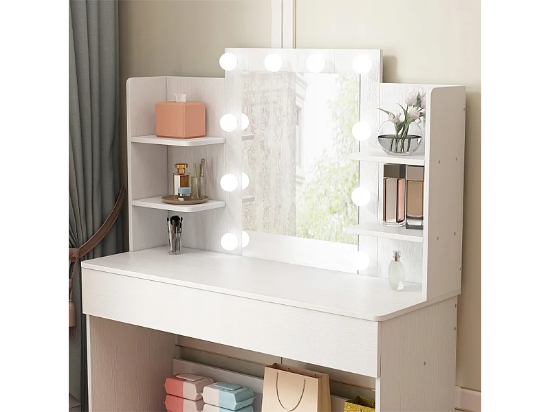 Kosmetik-Schminktisch mit LED-Spiegel, moderner Loft-Stil, 110 cm
