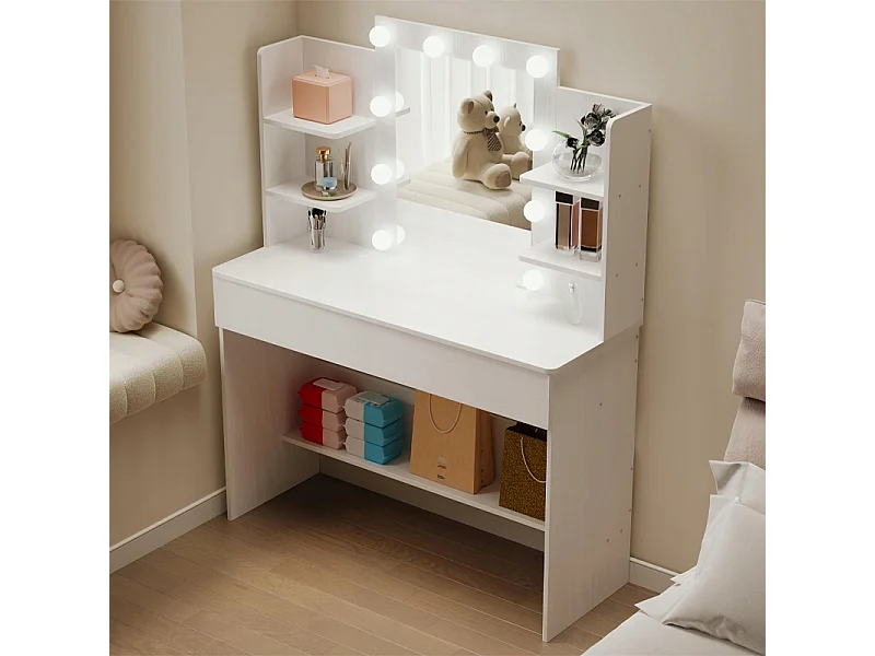 Kosmetik-Schminktisch mit LED-Spiegel, moderner Loft-Stil, 110 cm