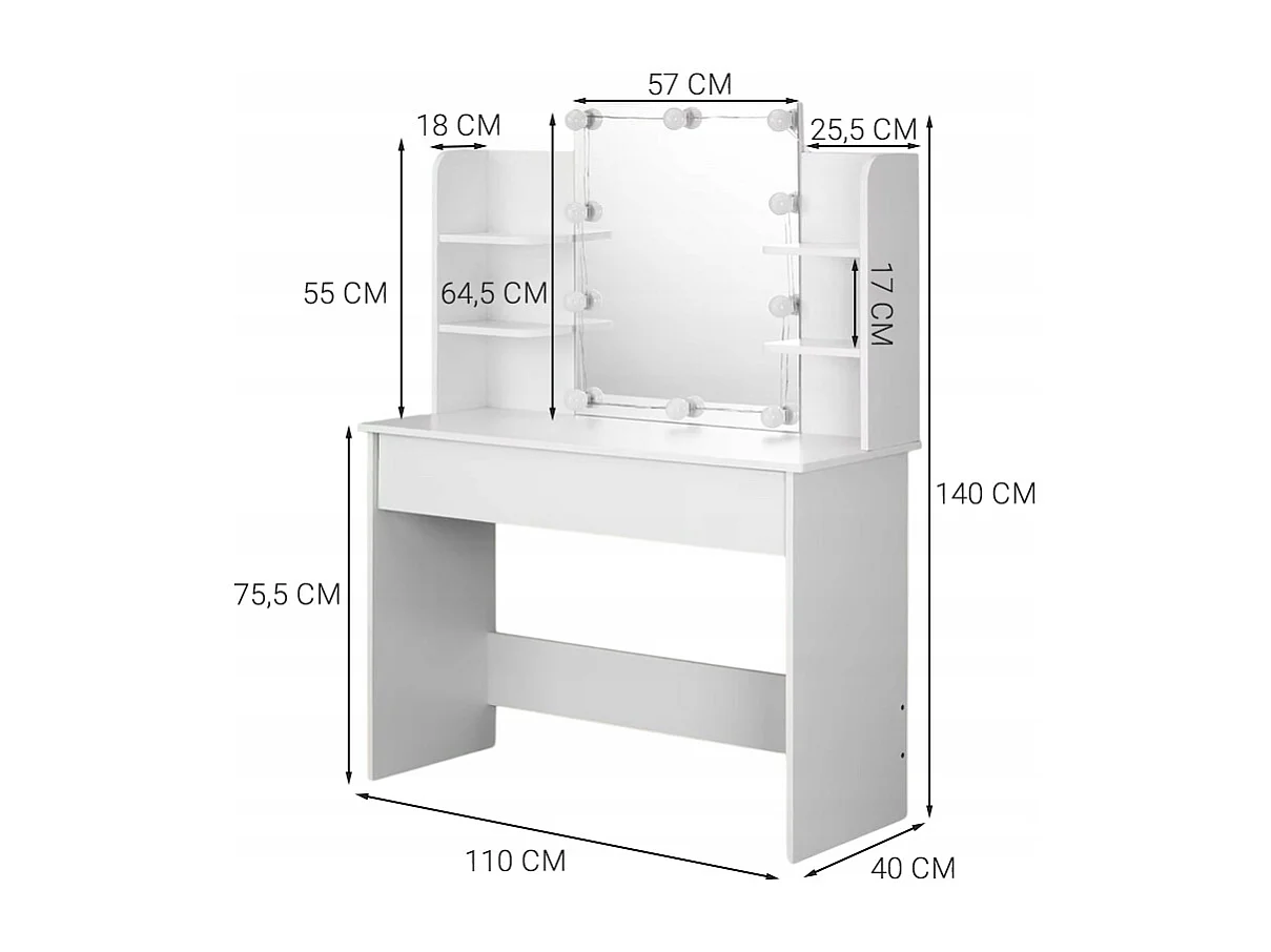 Kosmetik-Schminktisch mit LED-Spiegel, moderner Loft-Stil, 110 cm