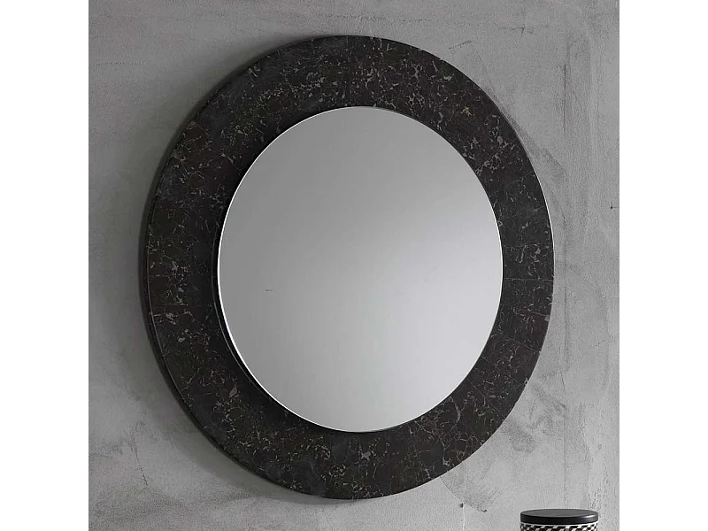 Runder Wandspiegel mit Steinrahmen Dunkelgrau und Beige