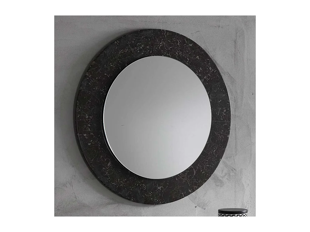 Runder Wandspiegel mit Steinrahmen Dunkelgrau und Beige