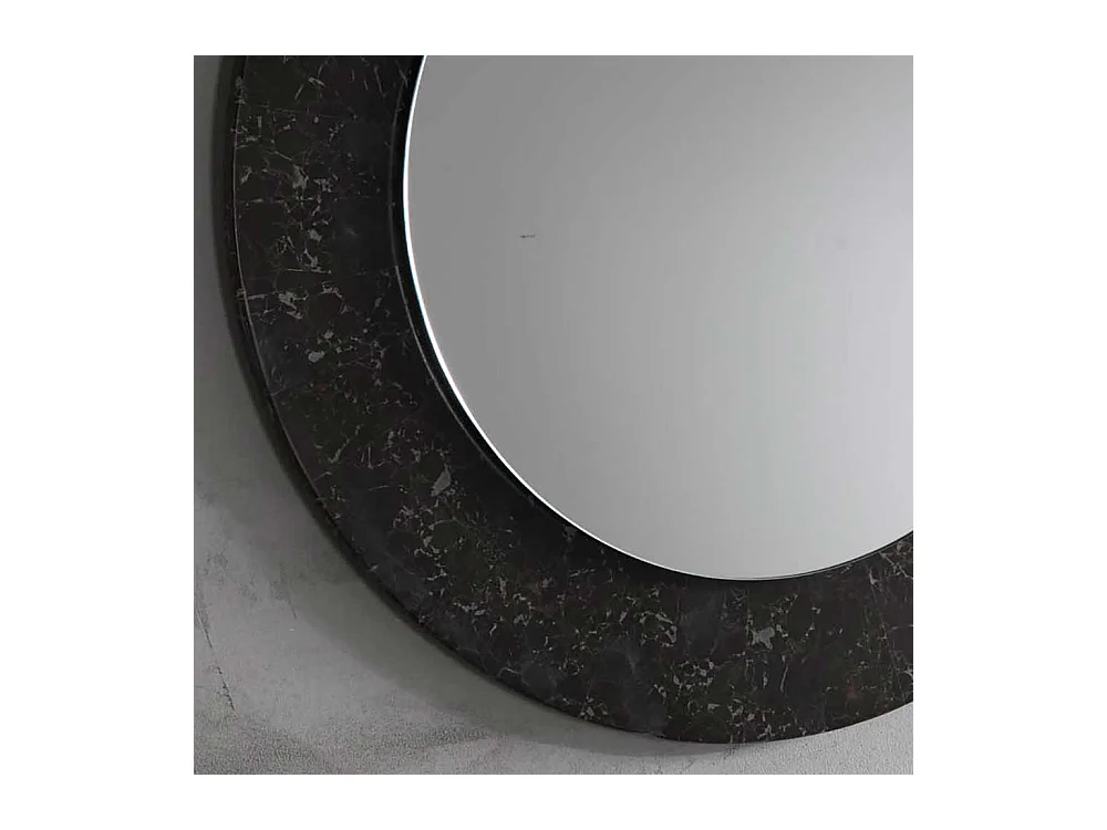 Runder Wandspiegel mit Steinrahmen Dunkelgrau und Beige