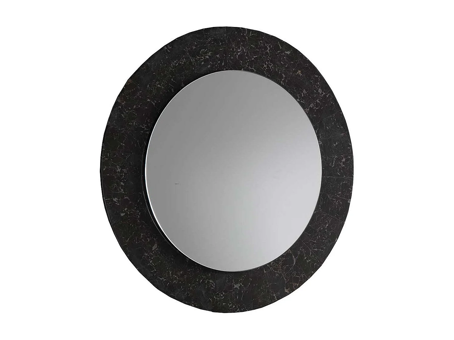 Runder Wandspiegel mit Steinrahmen Dunkelgrau und Beige