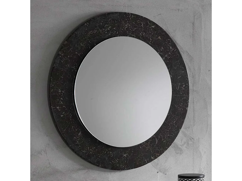 Runder Wandspiegel mit Steinrahmen Dunkelgrau und Beige