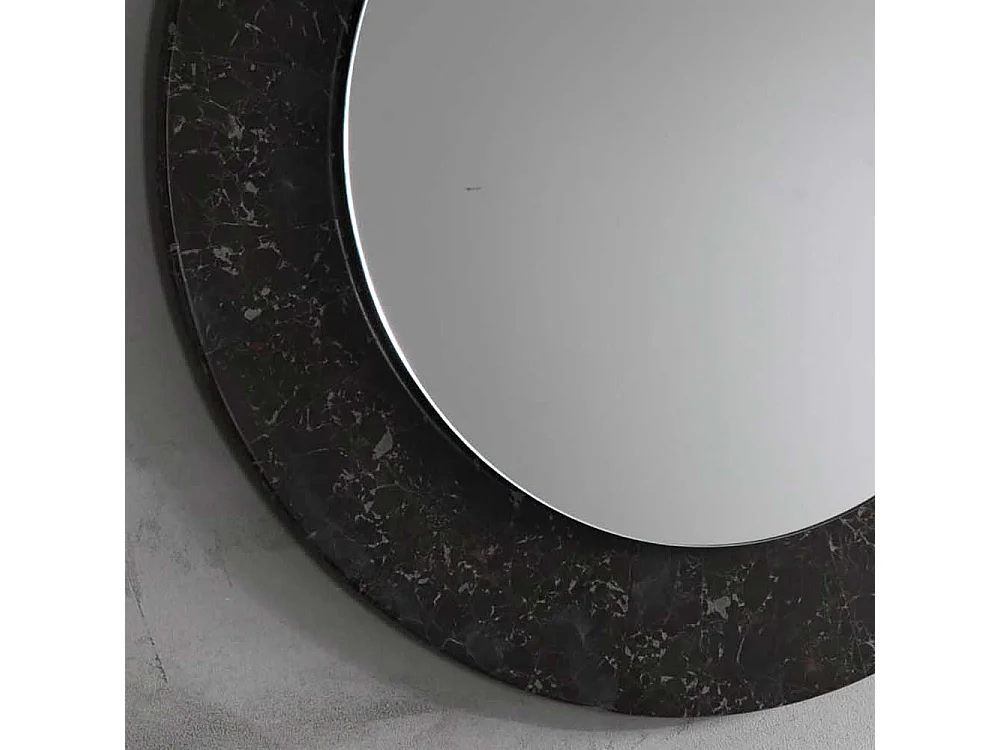 Runder Wandspiegel mit Steinrahmen Dunkelgrau und Beige