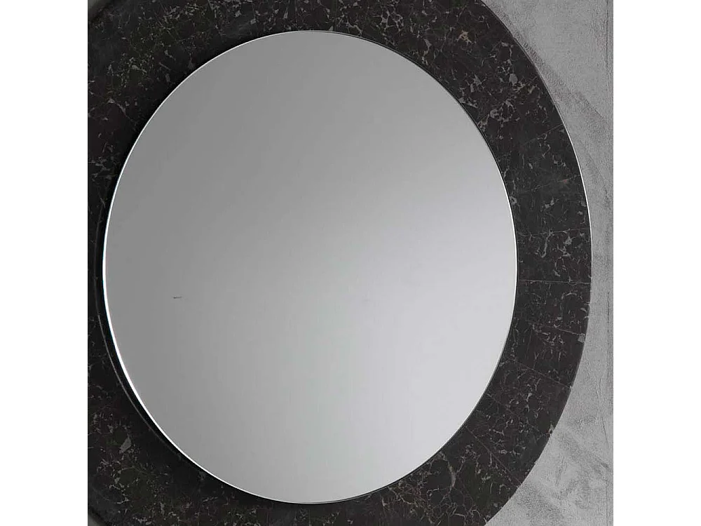 Runder Wandspiegel mit Steinrahmen Dunkelgrau und Beige