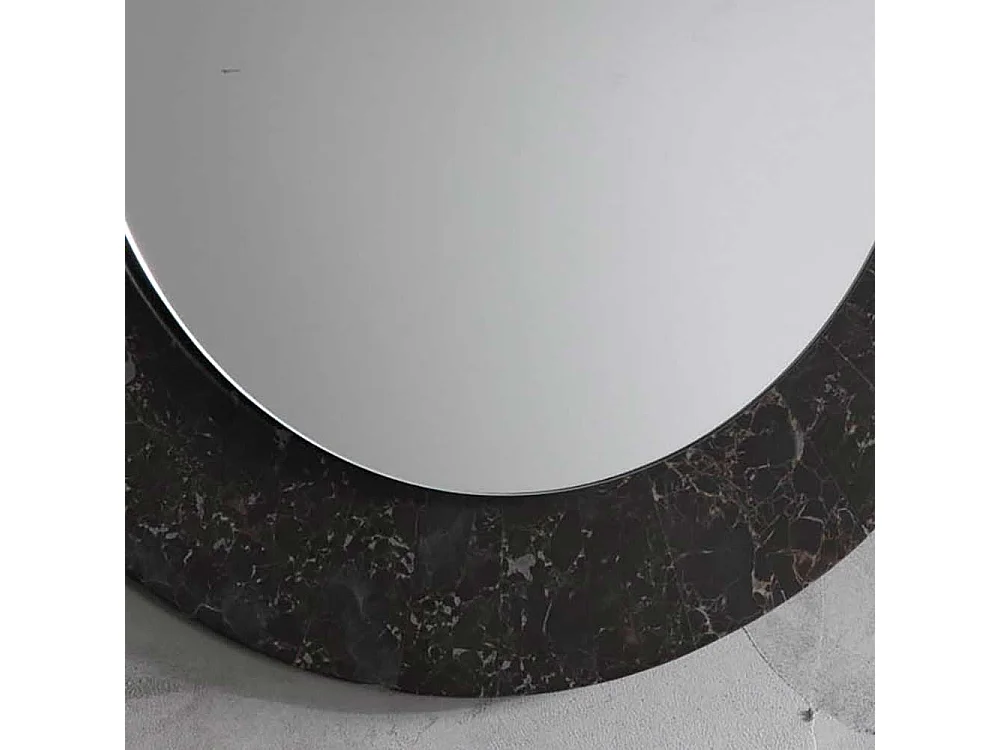 Runder Wandspiegel mit Steinrahmen Dunkelgrau und Beige