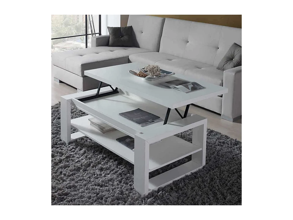 Stauraum Couchtisch in Weiß Tischplatte hochklappbar
