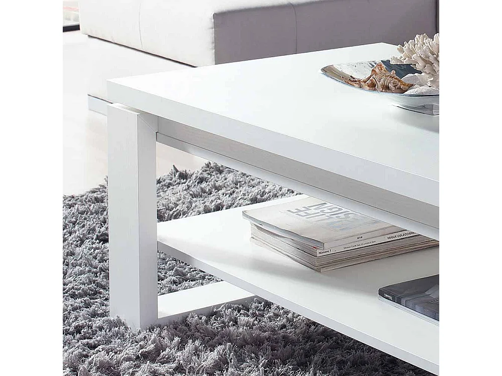 Stauraum Couchtisch in Weiß Tischplatte hochklappbar