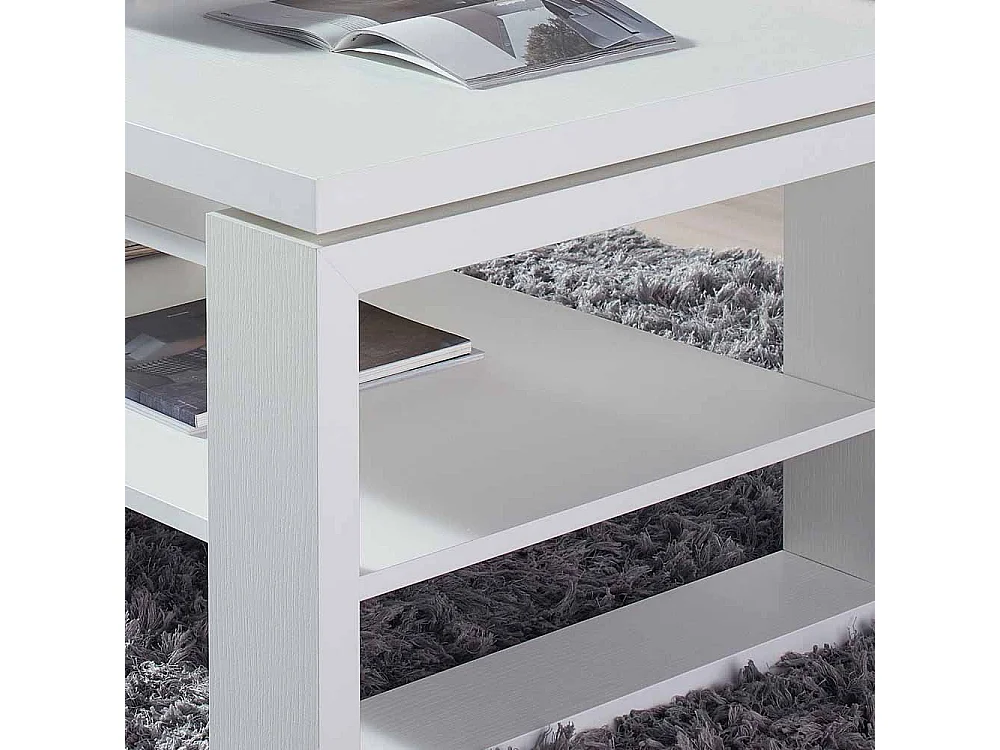 Stauraum Couchtisch in Weiß Tischplatte hochklappbar