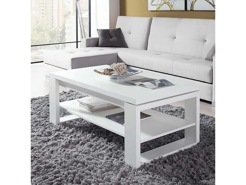 Stauraum Couchtisch in Weiß Tischplatte hochklappbar