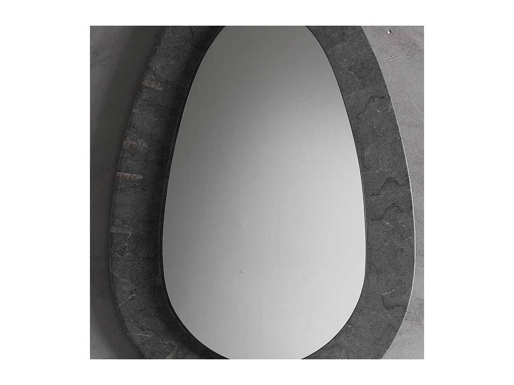Grauer Flurspiegel mit Steinrahmen ovale Form