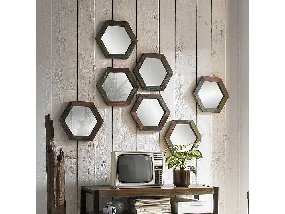 Shabby chic Wandspiegel in Bunt Recyclingholz