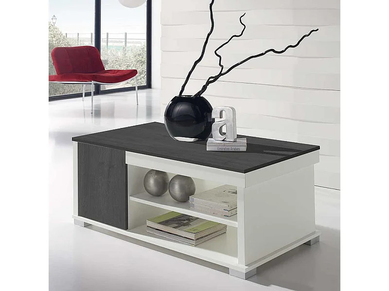 Sofatisch in Schwarzgrau und Weiß hochklappbarer Tischplatte