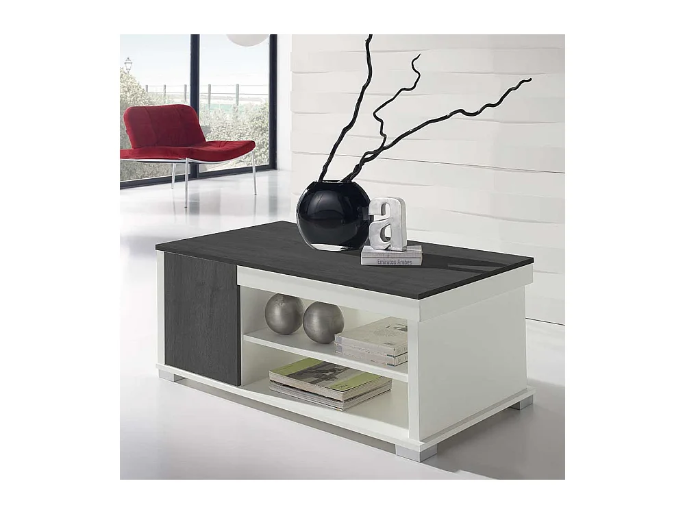 Sofatisch in Schwarzgrau und Weiß hochklappbarer Tischplatte
