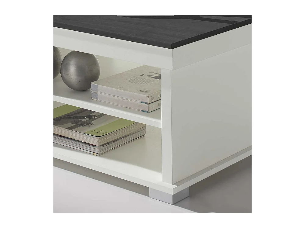 Sofatisch in Schwarzgrau und Weiß hochklappbarer Tischplatte