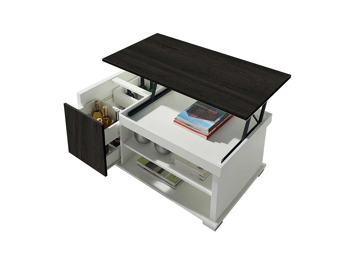 Sofatisch in Schwarzgrau und Weiß hochklappbarer Tischplatte