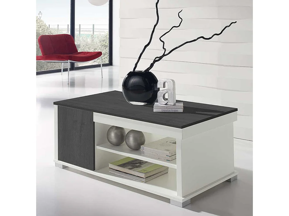 Sofatisch in Schwarzgrau und Weiß hochklappbarer Tischplatte