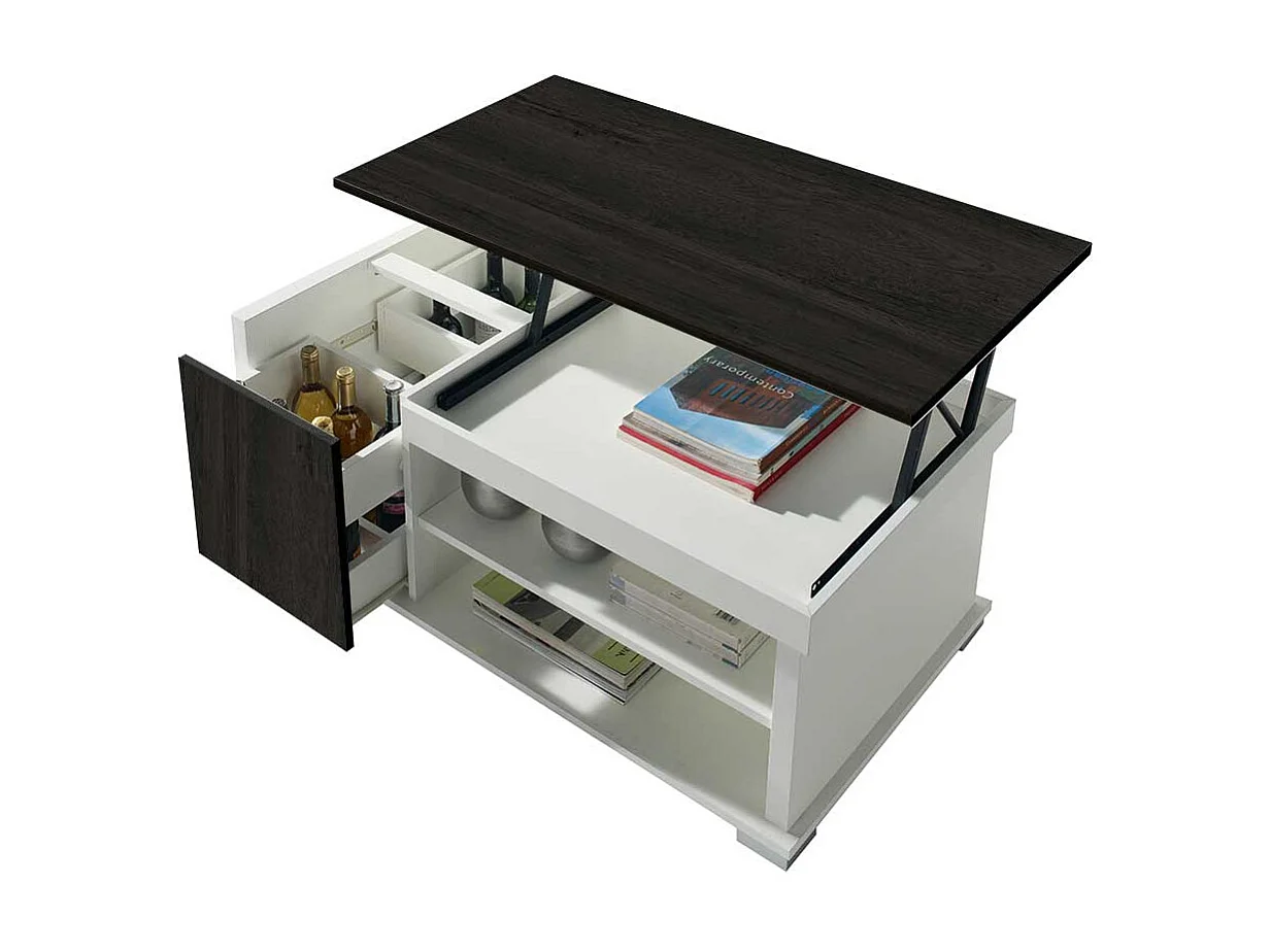 Sofatisch in Schwarzgrau und Weiß hochklappbarer Tischplatte