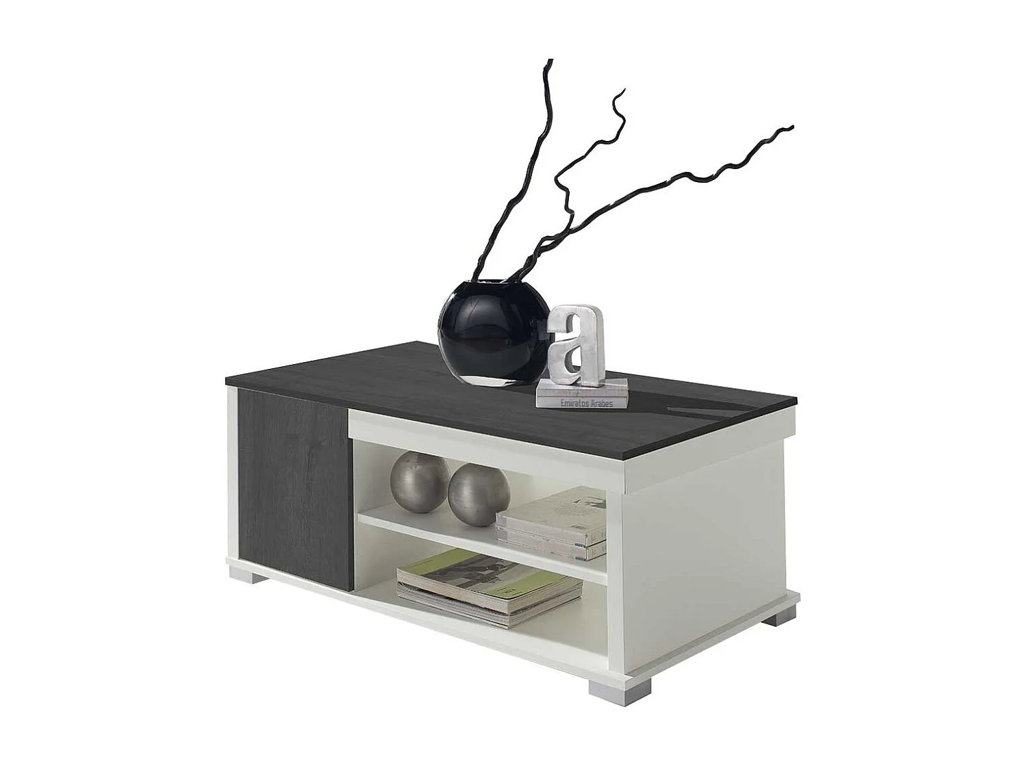 Sofatisch in Schwarzgrau und Weiß hochklappbarer Tischplatte