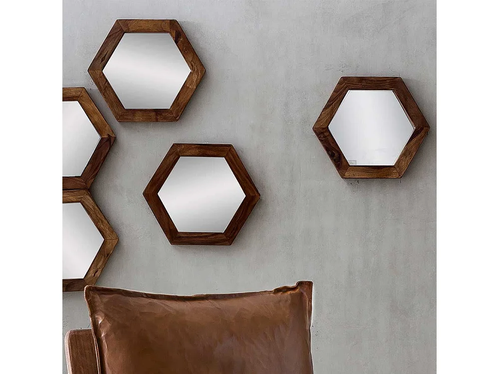 Garderobenspiegel in Akaziefarben sechseckiger Form