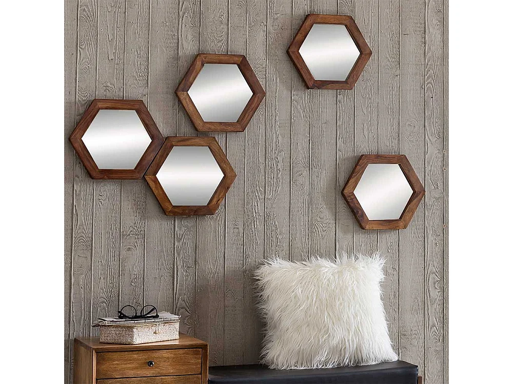 Garderobenspiegel in Akaziefarben sechseckiger Form