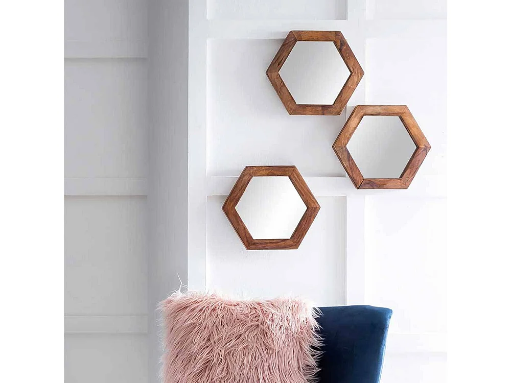 Garderobenspiegel in Akaziefarben sechseckiger Form